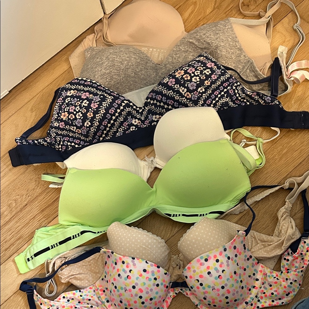 7 Victoria's Secret Multicolor Bra Collection 32C T-Shirt Push-up Lightly Lined